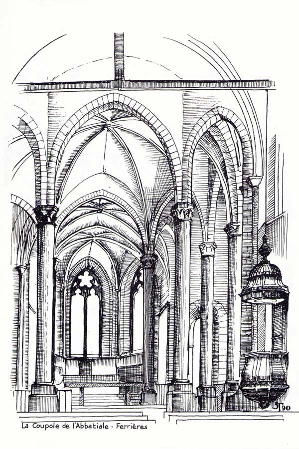 vue de la coupole octogonale formant croisée du transept de l'église abbatiale St Pierre-St Paul